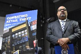 Retail Theft Press Conference With Eric Adams, Letitia James, Melinda Katz And Alvin Bragg In New York City