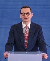 Polish PM Morawiecki Sets Cornerstone For Krakow-Prokocim Medical Campus Construction