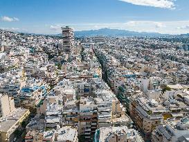 Aerial View Of Athens From A Drone