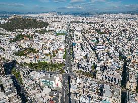 Aerial View Of Athens From A Drone