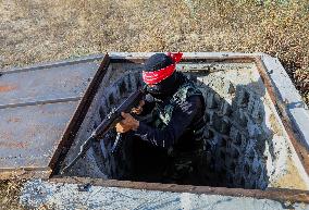 Palestinian Fighters In A Tunnel, Preparing For An Escalation With Israel In Gaza