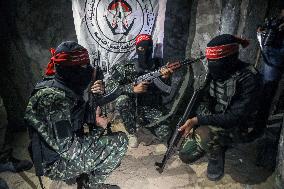 Palestinian Fighters In A Tunnel, Preparing For An Escalation With Israel In Gaza