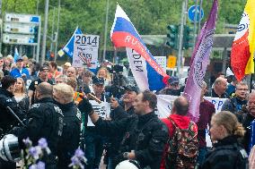 Querdenken Activists Protest Against Weapon Delivery To Ukraine And Counter Protest In Bochum