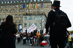 Querdenken Activists Protest Against Weapon Delivery To Ukraine And Counter Protest In Bochum