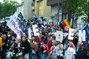 Querdenken Activists Protest Against Weapon Delivery To Ukraine And Counter Protest In Bochum