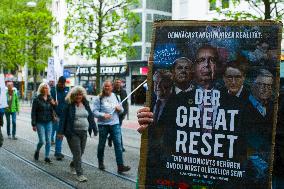 Querdenken Activists Protest Against Weapon Delivery To Ukraine And Counter Protest In Bochum