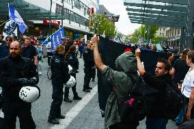 Querdenken Activists Protest Against Weapon Delivery To Ukraine And Counter Protest In Bochum