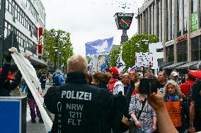 Querdenken Activists Protest Against Weapon Delivery To Ukraine And Counter Protest In Bochum