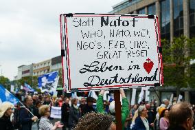 Querdenken Activists Protest Against Weapon Delivery To Ukraine And Counter Protest In Bochum