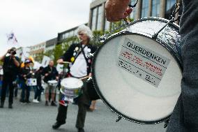 Querdenken Activists Protest Against Weapon Delivery To Ukraine And Counter Protest In Bochum