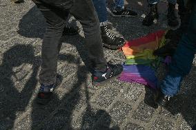 Nationalist Protest In Krakow's Main Market Square Targets LGBTQ Community