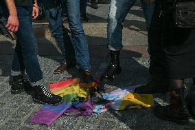 Nationalist Protest In Krakow's Main Market Square Targets LGBTQ Community