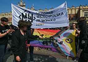 Nationalist Protest In Krakow's Main Market Square Targets LGBTQ Community