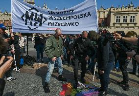 Nationalist Protest In Krakow's Main Market Square Targets LGBTQ Community