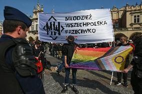 Nationalist Protest In Krakow's Main Market Square Targets LGBTQ Community