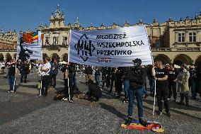 Nationalist Protest In Krakow's Main Market Square Targets LGBTQ Community