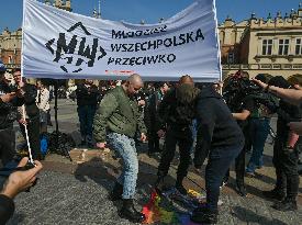 Nationalist Protest In Krakow's Main Market Square Targets LGBTQ Community