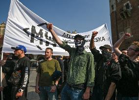 Nationalist Protest In Krakow's Main Market Square Targets LGBTQ Community