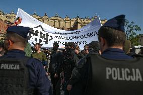 Nationalist Protest In Krakow's Main Market Square Targets LGBTQ Community