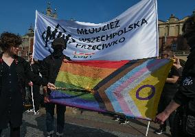 Nationalist Protest In Krakow's Main Market Square Targets LGBTQ Community