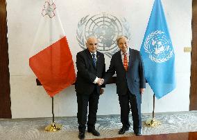 UN Secretary General Meets With President Of Malta In New York City