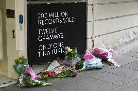 Tributes To Tina Turner Laid Outside Aldwych Theatre In London