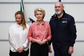 Press Conference By Giorgia Meloni And Ursula Von Der Leyen After The Helicopter Overflight Of The Flooded Areas In Emilia Romag