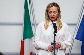 Press Conference By Giorgia Meloni And Ursula Von Der Leyen After The Helicopter Overflight Of The Flooded Areas In Emilia Romag