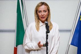 Press Conference By Giorgia Meloni And Ursula Von Der Leyen After The Helicopter Overflight Of The Flooded Areas In Emilia Romag