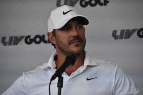 Brooks Koepka Holds Press Conference Following Round One Of LIV Golf Washington DC 2023