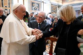 Pope Francis greats Martin Scorsese during an audience - Vatican