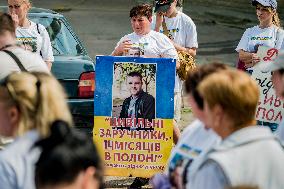 March Of Relatives Of Civilian Captives By Russian Forces In Dymer village, Ukraine