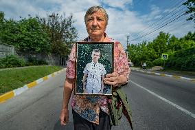 March Of Relatives Of Civilian Captives By Russian Forces In Dymer village, Ukraine