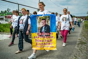 March Of Relatives Of Civilian Captives By Russian Forces In Dymer village, Ukraine