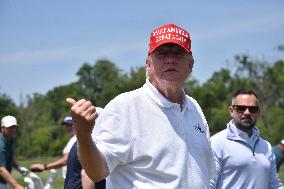 Former U.S. President Donald J. Trump Visits The Driving Range, Meets Fans And Watches LIV Golf Washington DC 2023 Round 2