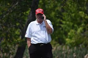 Former U.S. President Donald J. Trump Visits The Driving Range, Meets Fans And Watches LIV Golf Washington DC 2023 Round 2