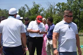 Former U.S. President Donald J. Trump Visits The Driving Range, Meets Fans And Watches LIV Golf Washington DC 2023 Round 2