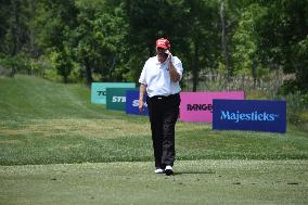 Former U.S. President Donald J. Trump Visits The Driving Range, Meets Fans And Watches LIV Golf Washington DC 2023 Round 2