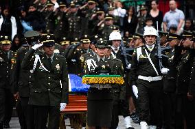 Funeral Honors Police Officer Killed In Attack In Tibu, Colombia