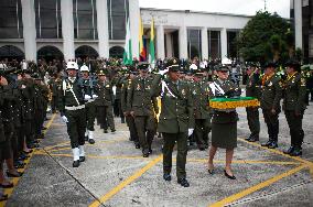 Funeral Honors Police Officer Killed In Attack In Tibu, Colombia