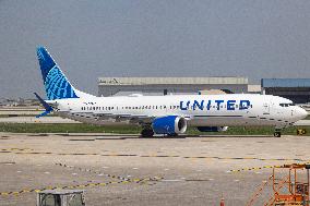 United Airlines Boeing 737 MAX Taxiing At Chicago O'Hare Airport