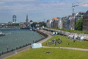 General View Of Dusseldorf And Rhein River