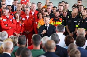 French President at Nimes-Garons firefighters air base - Garons