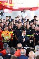 French President at Nimes-Garons firefighters air base - Garons