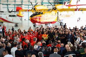 French President at Nimes-Garons firefighters air base - Garons