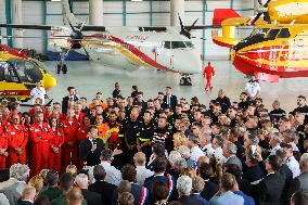 French President at Nimes-Garons firefighters air base - Garons