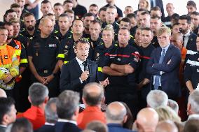 French President at Nimes-Garons firefighters air base - Garons