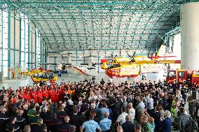 French President at Nimes-Garons firefighters air base - Garons