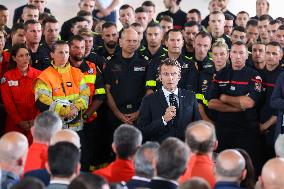 French President at Nimes-Garons firefighters air base - Garons