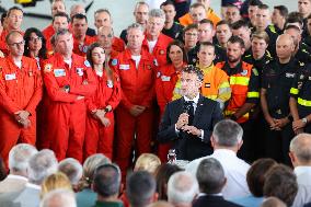 French President at Nimes-Garons firefighters air base - Garons